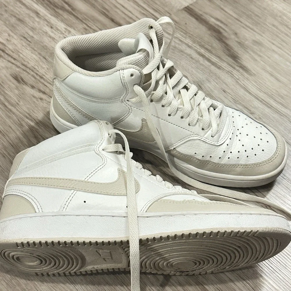 Nike Court Vision Mid Womens 8 Leather Mid Top Sneakers CD5436-106 White Beige
